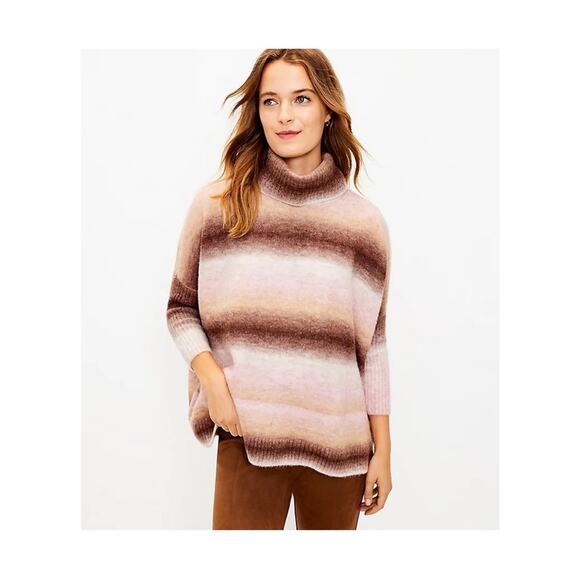 NWT Loft Ombré Cozy Turtleneck Poncho Sweater Sz S Slouchy - Picture 1 of 11